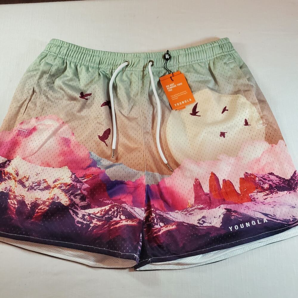 YoungLA 141 The Block Party Shorts Size XXL Graphic Print Gym Athletic Mens 2XL